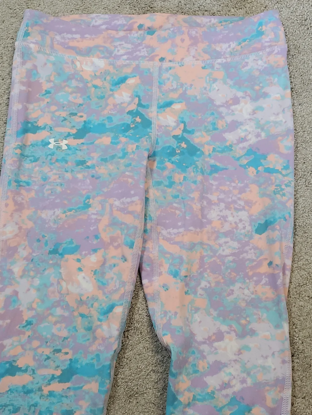 NWT Girls Under Amour Set, Multi Watercolored Leggings & Bike Shorts. Youth Lg